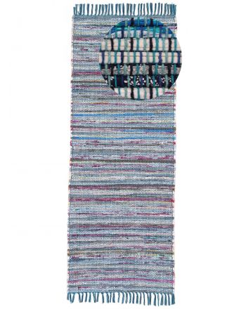 Vloerkleed Plat Geweven Kilim Chindi Loper Blauw