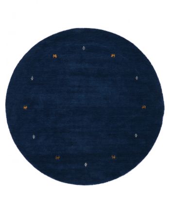 Wollen Vloerkleed Gabbeh Uni rond Blauw