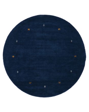 Wollen Vloerkleed Gabbeh Uni rond Blauw