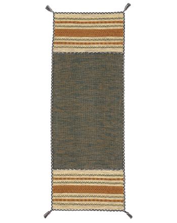 Vloerkleed Plat Geweven Kilim Azizi Loper Groen