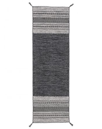 Vloerkleed Plat Geweven Kilim Azizi Loper Zwart