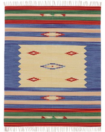 Vloerkleed Plat Geweven Kilim Mira Blauw