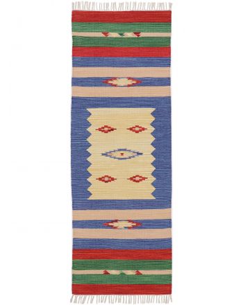Vloerkleed Plat Geweven Kilim Mira Loper Blauw