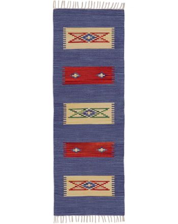 Vloerkleed Plat Geweven Kilim Tara Loper Blauw