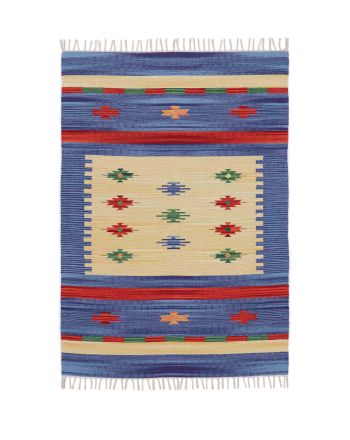 Vloerkleed Plat Geweven Kilim Shiva Blauw