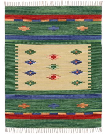 Vloerkleed Plat Geweven Kilim Shiva Groen