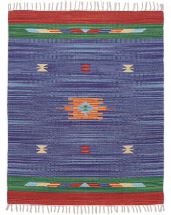 Vloerkleed Plat Geweven Kilim Amal Blauw