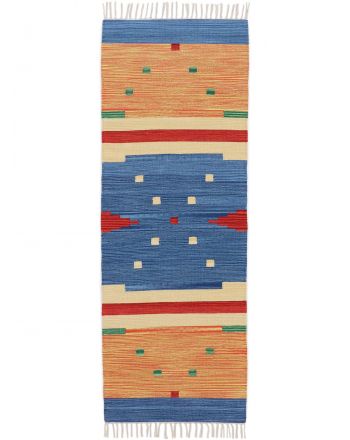 Vloerkleed Plat Geweven Kilim Amar Loper Blauw