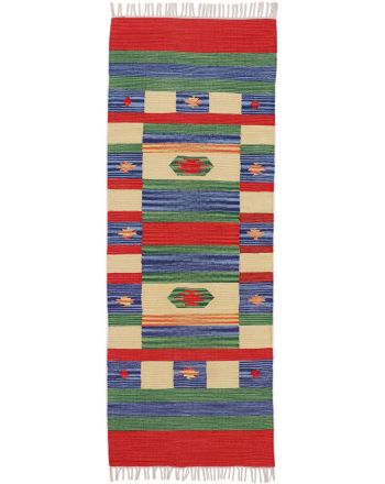 Vloerkleed Plat Geweven Kilim Mirza Loper Blauw