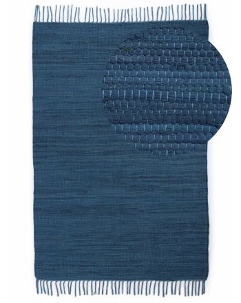 Vloerkleed Plat Geweven Kilim Chindi Uni Blauw