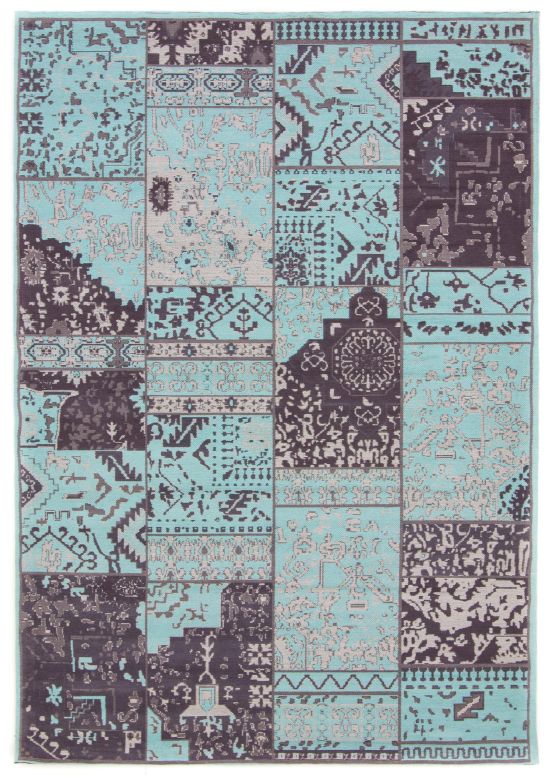 Vloerkleed Plat Geweven Kilim Patchwork Sofi Blauw