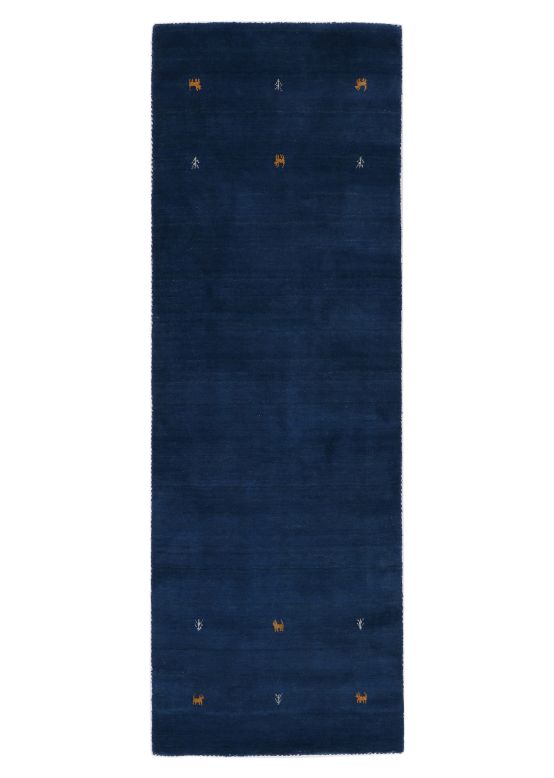 Wollen Vloerkleed Gabbeh Uni Loper Blauw