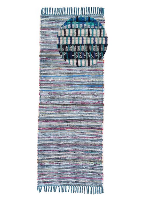 Vloerkleed Plat Geweven Kilim Chindi Loper Blauw