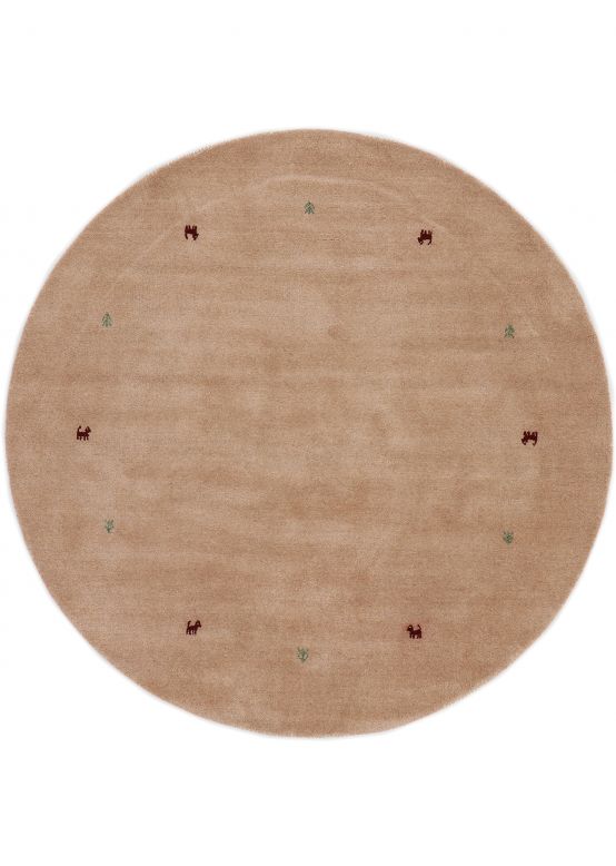 Wollen Vloerkleed Gabbeh Uni rond Beige