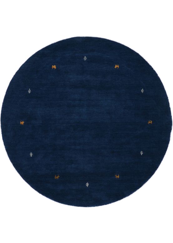 Wollen Vloerkleed Gabbeh Uni rond Blauw