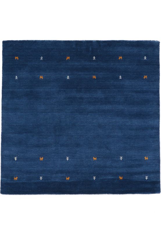 Wollen Vloerkleed Gabbeh Uni vierkant Blauw