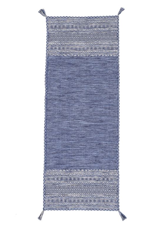 Vloerkleed Plat Geweven Kilim Azizi Loper Blauw