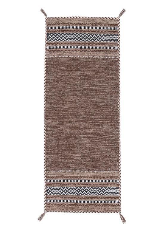 Vloerkleed Plat Geweven Kilim Azizi Loper Bruin