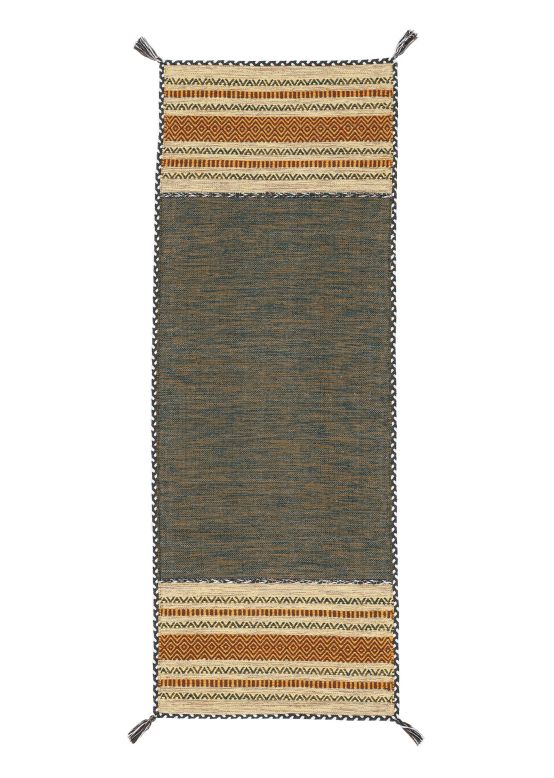 Vloerkleed Plat Geweven Kilim Azizi Loper Groen