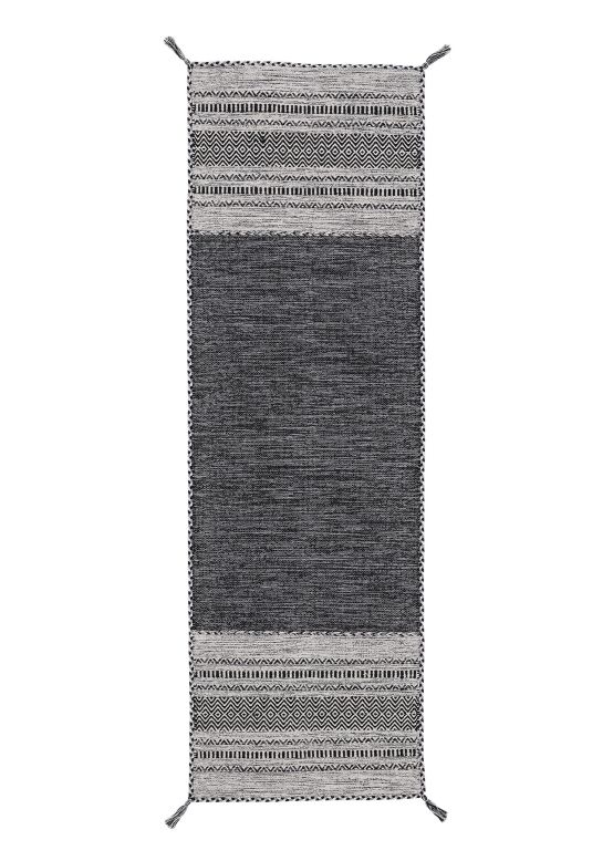 Vloerkleed Plat Geweven Kilim Azizi Loper Zwart