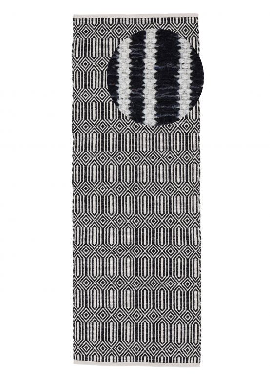 Vloerkleed Plat Geweven Kilim Oregan Loper Zwart