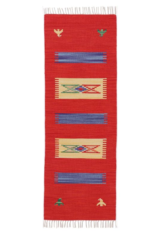 Vloerkleed Plat Geweven Kilim Dodi Loper Rood