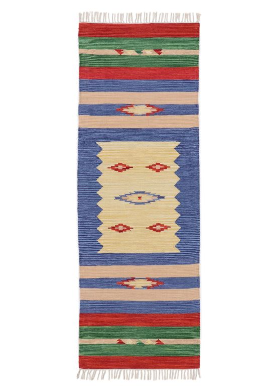 Vloerkleed Plat Geweven Kilim Mira Loper Blauw