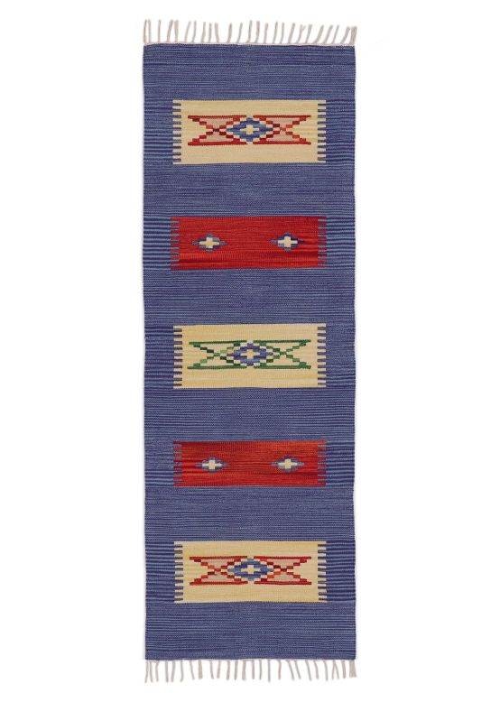 Vloerkleed Plat Geweven Kilim Tara Loper Blauw