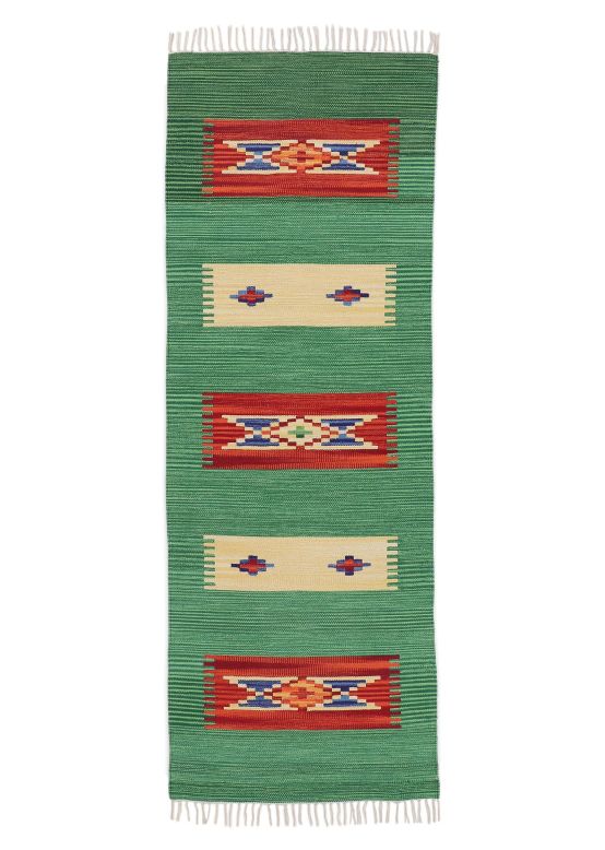 Vloerkleed Plat Geweven Kilim Tara Loper Groen