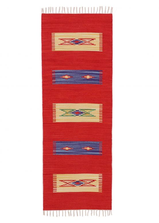 Vloerkleed Plat Geweven Kilim Tara Loper Rood