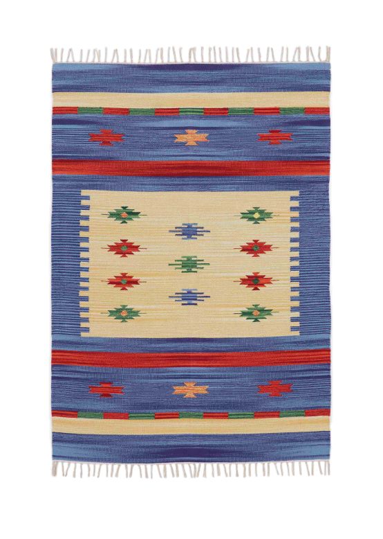 Vloerkleed Plat Geweven Kilim Shiva Blauw