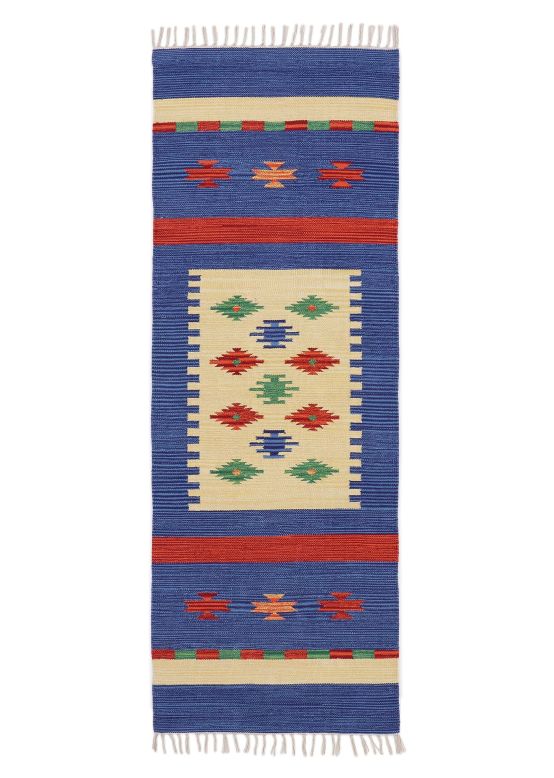 Vloerkleed Plat Geweven Kilim Shiva Loper Blauw