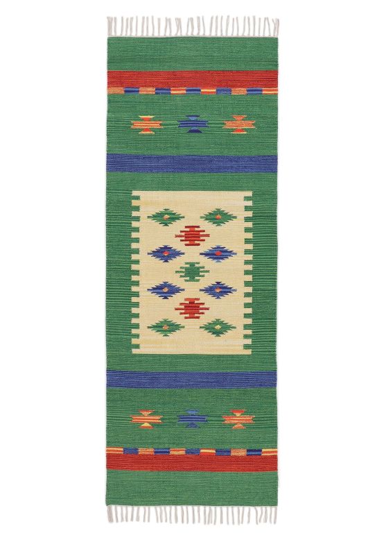 Vloerkleed Plat Geweven Kilim Shiva Loper Groen