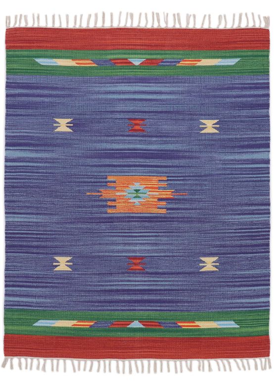 Vloerkleed Plat Geweven Kilim Amal Blauw