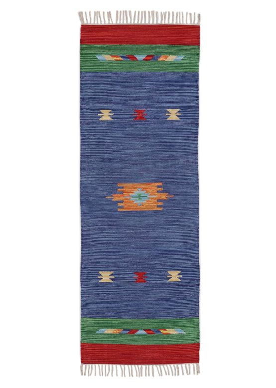 Vloerkleed Plat Geweven Kilim Amal Loper Blauw