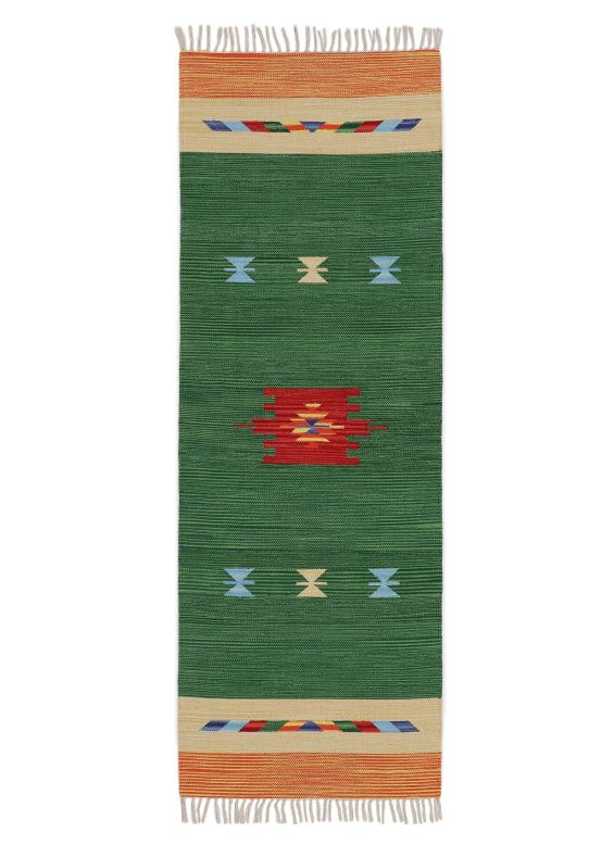 Vloerkleed Plat Geweven Kilim Amal Loper Groen