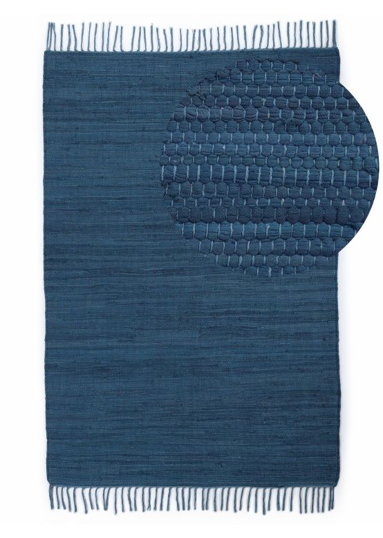 Vloerkleed Plat Geweven Kilim Chindi Uni Blauw