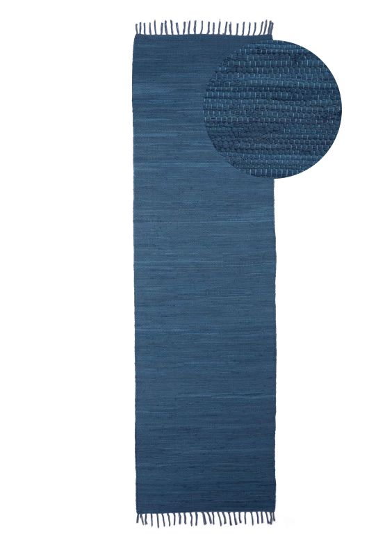 Vloerkleed Plat Geweven Kilim Chindi Loper Blauw